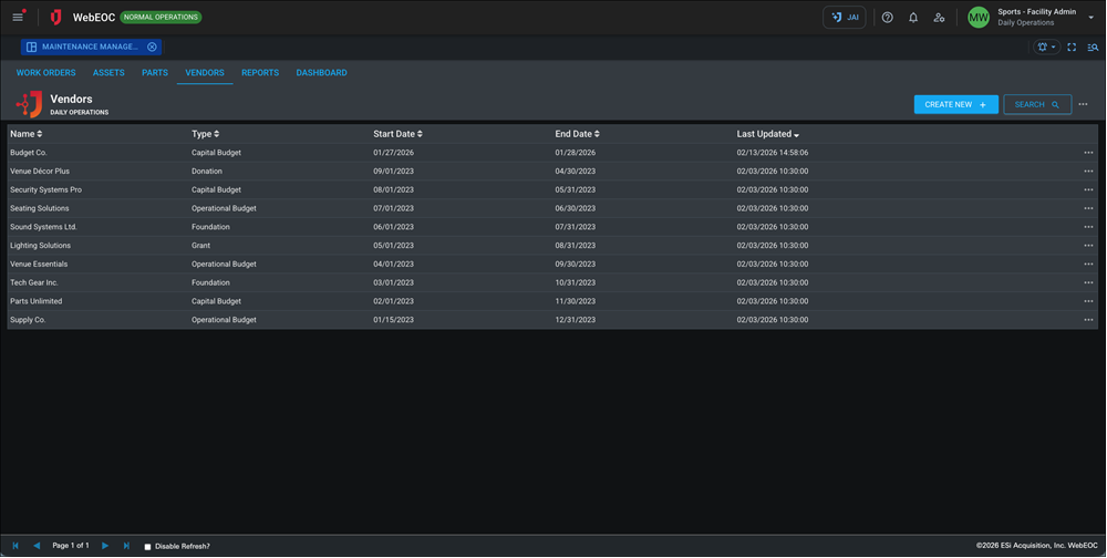Maintenance Management - Dark Mode Vendors